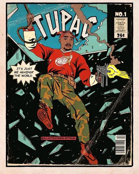 Rap Comic Poster, Rappers Comic Art, 90s Rap Poster, Marvel Hip Hop Covers, Rap Cartoon, Hip Hop Comic, Tupac Poster, Rap Posters, Retro Comic Art