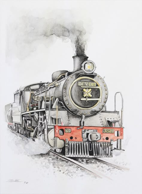 Steam Train Drawing, Steam Illustration, Train Watercolor, Train Drawings, Train Sketch, Train Tattoo, Train Artwork, Steam Trains Photography, Steam Trains Uk