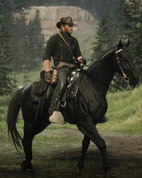 Arthur Morgan With Horse, Arthur Morgan Riding Horse, Arthur Morgan Black Outfit, Arthur Morgan On Horse, Arthur Morgan Horse, Arthur And John Rdr2, Arther Morgen, Person On Horse, Rdr Horses