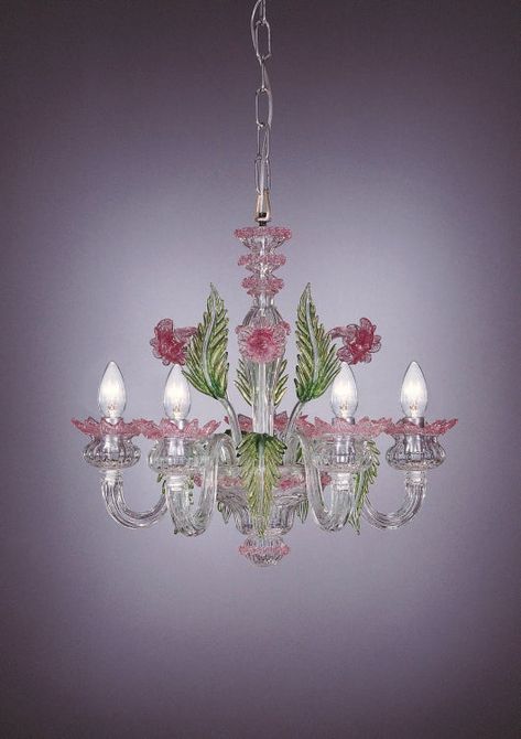 Pretty and feminine hand blown Murano glass chandelier in clear glass with pink roses and trim and green leaves. A delicate addition to your décor. Made to order and customisable to your exact requirements in terms of size and colours. Dimensions: Height 45cm x Diameter 40cm Power: 5 x E14 bulbs (not supplied) Shipping: 6 weeks Chandelier With Flowers, Rose Chandelier, Venetian Glass Mirror, Traditional Wall Sconces, Chandelier Chain, Luxury Home Accessories, Glass Chandeliers, Lantern Floor Lamp, Wooden Chandelier