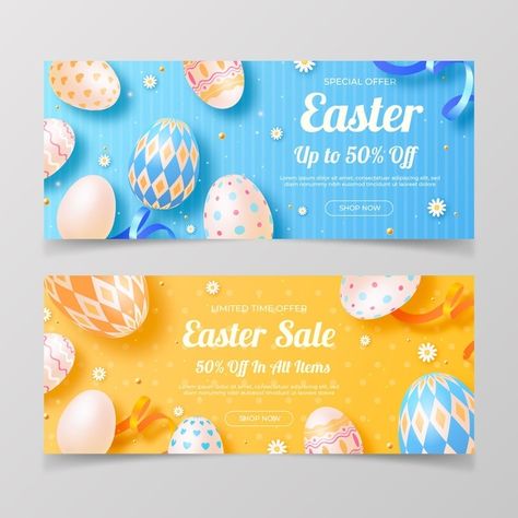 Realistic easter sale banners set | Free Vector #Freepik #freevector #banner #celebration #festival #easter Easter Poster Design, Easter Graphic Design, Easter Flyers, Happy Easter Banner, Easter Poster, Easter Graphics, Easter Festival, Easter Templates, Easter Illustration