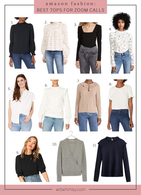 The Best Tops for Zoom Calls | zoom tops | tops for conference calls | amazon fashion | puff sleeve tops | cute tops | cute outfits Zoom Outfits Women, Zoom Call Outfits, Puff Sleeve Tops, Zoom Call, Summer Outfit Inspiration, Work Tops, Classic Fashion, Wrap Sweater, Puff Sleeve Top