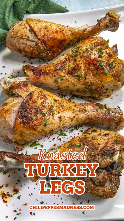 Roasted Turkey Legs looking extremely delicious Easy Roasted Turkey, Baked Turkey Legs, Roasted Turkey Legs, Turkey Leg Recipes, Turkey Drumsticks, Baked Turkey Wings, Juicy Turkey, Roast Turkey Recipes, Turkey Leg