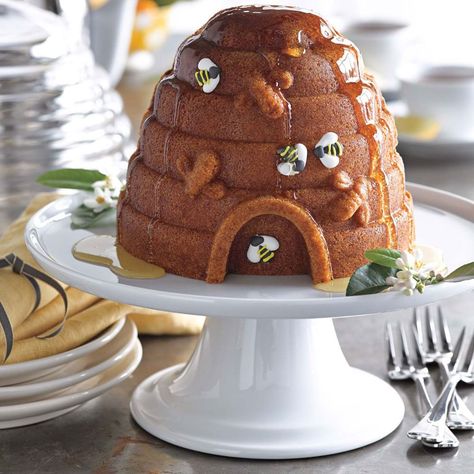 Honey-Glazed Lemon Beehive Cake | Williams-Sonoma Bundt Cake Mix, Beehive Cake, Bee Cake, Modelling Chocolate, William Sonoma, Warm Cake, Honey Glaze, Nordic Ware, Cake Pan