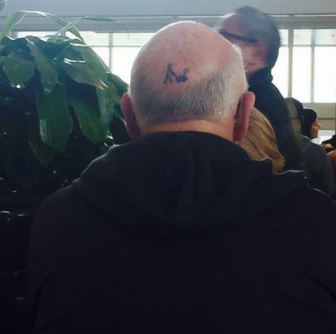 This guy has a sense of humor about balding! Its a stick man pushing a lawn mower tattoo!!It's great!! Lawn Mower Tattoo, C Tattoo, Stick Man, Bald Heads, Stick Figures, Lawn Mower, Lawn, Modern Design, Humor