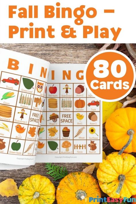 Looking for printable fall bingo cards for large group - you’re in luck! Get 120 printable bingo cards now - a perfect game for any party for kids or ice breaker for adults or office parties. With words and pictures and instructions for how to play, these bingo cards you’ll find the perfect games & ideas for fall! Ice Breaker For Adults, Fall Bingo, October Birth Flowers, November Birth Flower, Rainy Day Fun, Bingo Cards Printable, Harvest Party, Bingo Card, Bingo Printable