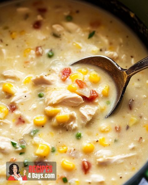 Chicken and Corn Chowder Chicken And Corn Chowder Pioneer Woman, Creamy Chicken Corn Chowder Crock Pot, Chicken Corn Chowder Instant Pot, Gluten Free Chicken Corn Chowder, Chicken Corn Potato Chowder, Chicken And Corn Soup Recipes, Cheesy Chicken Corn Chowder, Chicken Chowder Recipes, Chicken Corn Chowder Soup Easy