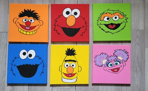 Elmo Painting Canvas, Elmo Painting, Square Canvas Painting, Street Bedroom, Cartoon Paintings, Fun Drawings, Kids Canvas Art, Montessori Playroom, Graffiti Writing