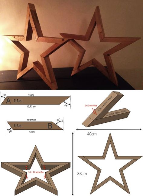 stern-aus-holz-basteln_tisch-und-sideboard-dekorieren-mit-diy-holzsternen - fresHouse Wood Projects That Sell, Cool Wood Projects, Wood Stars, Scrap Wood Projects, Christmas Wood Crafts, Wooden Stars, Wooden Projects, Small Wood Projects, Woodworking Wood