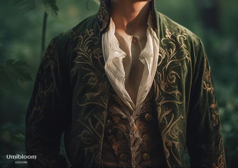 Medieval Ball Gown, Forestcore Aesthetic, Wedding Dress Fantasy, Green Suit Men, Fae Aesthetic, Male Fairy, Male Elf, Nature Outfits, Man Outfit