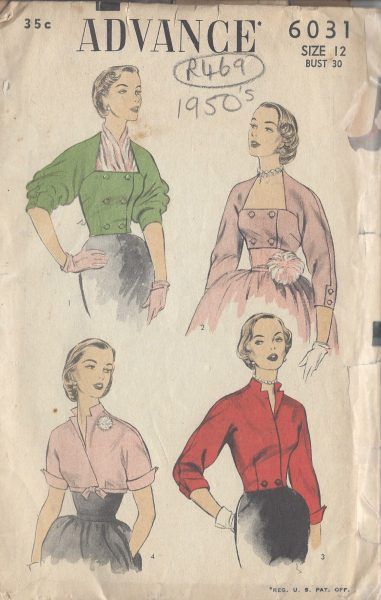 1950s-Vintage-Sewing-Pattern-BOLEROJACKET-B30-R469-251142558279 Vintage 1950s Dresses Parties, 1950s Jacket, 1950s Sewing Patterns, Vintage Vogue Sewing Patterns, Patron Vintage, Sew In Weave, Scale Pattern, Vogue Sewing, Vogue Sewing Patterns