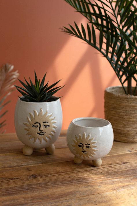 Pottery Sun, Ceramic Sun, Cylinder Candles, Livestock Feed, Wood Fuel, A Ray Of Sunshine, Clay Planters, Clay Stuff, Face Planters