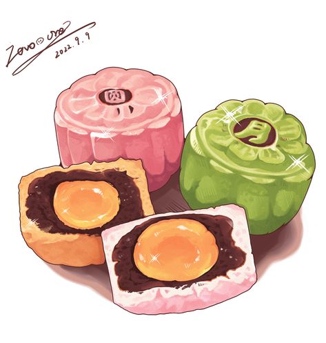 Mooncake Drawing, Mooncake Illustration, Chinese Lanterns Diy, Anime Food Art, Bakery Illustration, Magic Food, Cake Painting, Food Desert, Food Cartoon