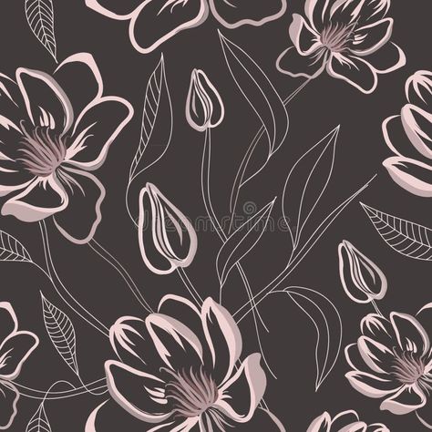 Seamless Floral Pattern with Magnolia Flowers Stock Vector - Illustration of antique, background: 26674993 Flower Pattern Design Prints, Antique Background, Monochromatic Art, Fabric Paint Diy, Abstract Art Paintings Acrylics, Floral Textile, Seamless Floral Pattern, Geometric Pattern Art, Magnolia Flowers