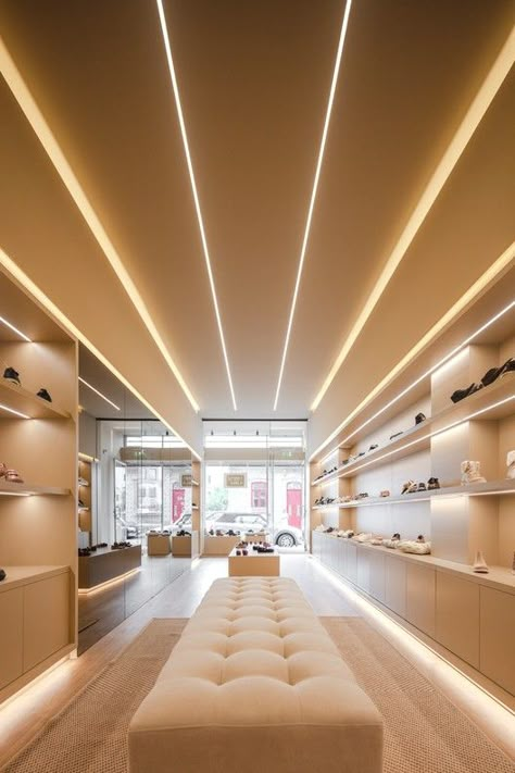 Shoe Store Design, Retail Store Interior Design, Retail Lighting, Clothing Store Design, Store Design Boutique, Retail Store Interior, Showroom Interior Design, Door Glass Design, Store Interiors