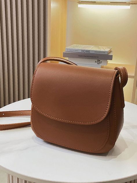 Olivia Mark - Minimalist Flap Saddle Bag - Women Crossbody Saddle Bag Purse, Hand Bags For Women, Adjustable Bag, Brown Crossbody, Brown Coffee, Inch Bag, Color Coffee, Plain Style, Luxury Bag