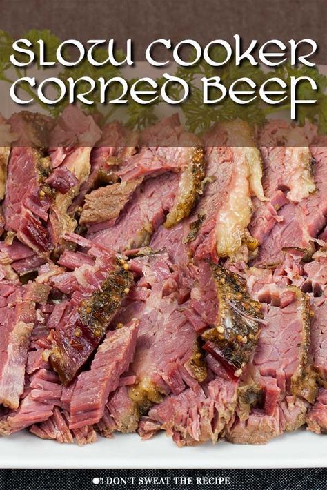 Slow Cooker Corned Beef - This recipe for slow cooker corned beef delivers a moist, tender, flavor-packed piece of beef. So easy you just dump, set, and cook! #stpatricksday #cornedbeef #recipe #easy #slowcooker via @dontsweattherec Beef Brisket Crock Pot, Corned Beef Recipes Crock Pot, Brisket Crock Pot, Crockpot Cabbage Recipes, Corned Beef Recipes Slow Cooker, Corned Beef Recipe, Slow Cooker Corned Beef, Cooking Corned Beef, Corn Beef