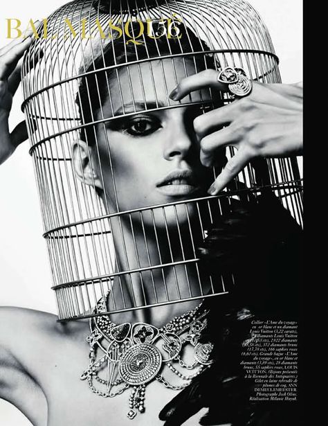 Vogue Paris Editorial, The Caged Bird Sings, Paris Model, Vogue Editorial, Lara Stone, French Vogue, Anja Rubik, Richard Avedon, Bird Cages