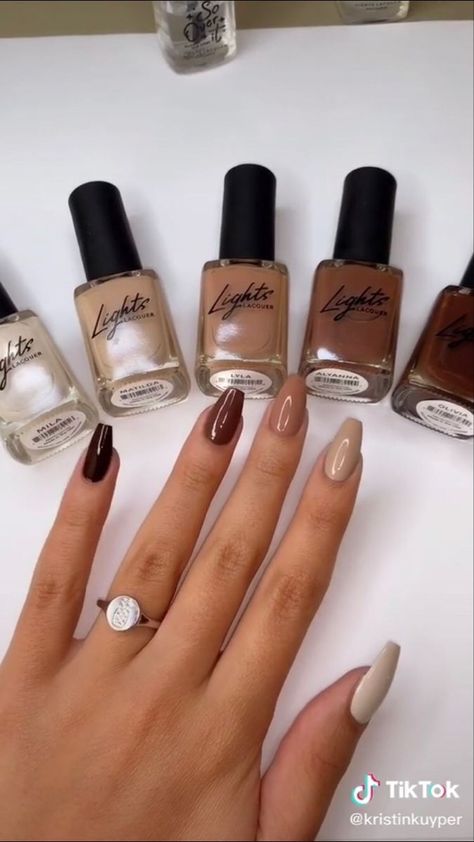 Soft Gel Nails Design For Morena, Different Color Brown Nails, Nails For Morena, Monochromatic Nails, Ongles Beiges, Bedroom Wall Decoration, Wall Decoration Ideas, Thanksgiving Fashion, Spring Nail Designs