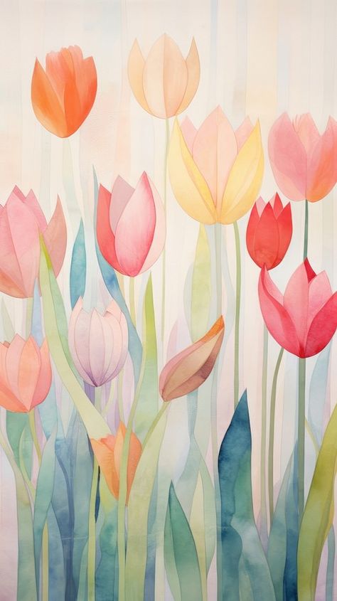 Tulip garden painting flower petal. | Premium Photo Illustration - rawpixel Tulip Garden Painting, Colorful Fabric Patterns, Abstract Watercolor Flower, Tulip Garden, Purple Flowers Wallpaper, Daisy Painting, Tulips Garden, Flower Iphone Wallpaper, Painting Flower