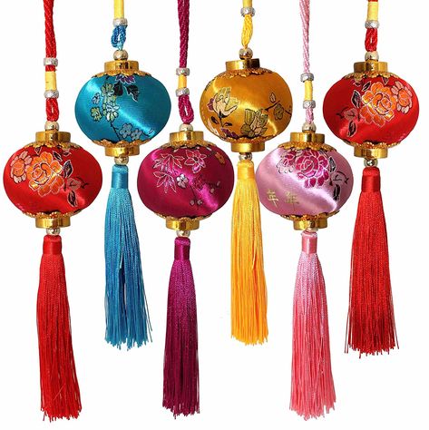 Amazon.com: Lucore Colorful Chinese Lucky Lantern Ornaments - 6 pcs Multi-Color Silk Brocade Hanging Charms: Home & Kitchen Fall Office Decorations, Fall Festival Decorations, Japanese Ornaments, Chinese Christmas, Lucky Charm Gifts, Chinese Brocade, Hanging Charms, Old World Christmas Ornaments, Bts Wings