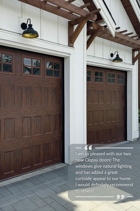 Tell us how your garage door upgraded your home's curb appeal and get a shot at winning a $300 Home Depot gift card. Don't pass up this fantastic #Sweepstakes chance! For more info, visit us at: https://bit.ly/3zL6jC6. 

📸 & install: Navpoint Garage Doors | Builder: Alpha West Homes

#ClopayGarageDoors #CurbAppeal #HomeDesign Dark Wood Garage Doors, Garage Door Design Ideas, Stained Garage Doors, Oak Garage Doors, Remodeled House, Clopay Garage Doors, Home Depot Gift Card, Exterior Garage Door, Barn Style Garage