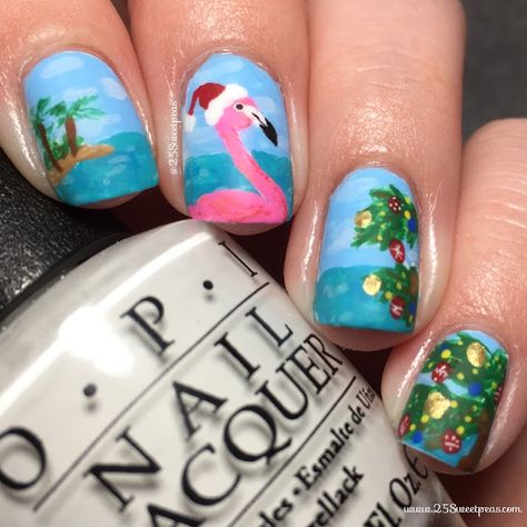 Summer Christmas Nail Designs, Beach Christmas Nail Art, Christmas Nails For Florida, Christmas In July Nail Designs, Christmas In July Nails, Florida Christmas Nails, Beachy Christmas Nails, Hawaiian Christmas Nails, Hawaii Christmas Nails