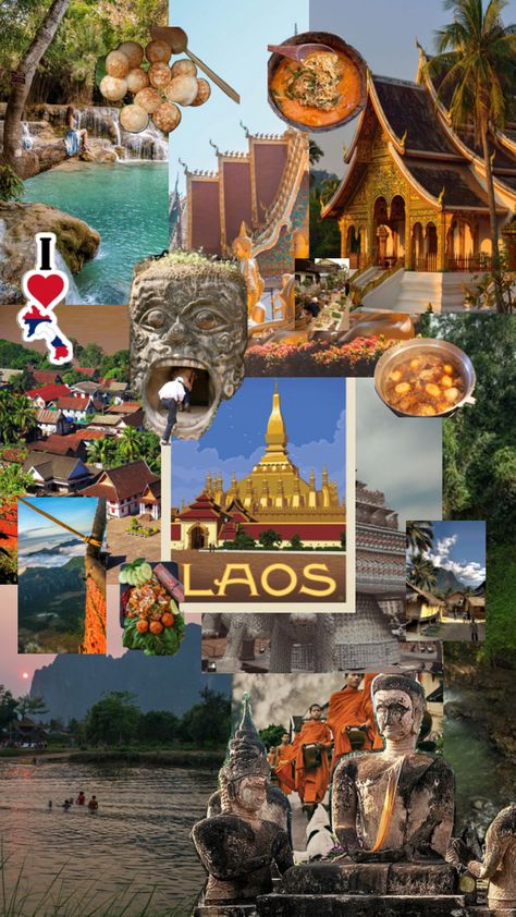 Country Collage, Laos Culture, Aesthetic Country, Laos Travel, Aesthetic Collage, Travel Lifestyle, Travel Aesthetic, Dream Vacations, Laos