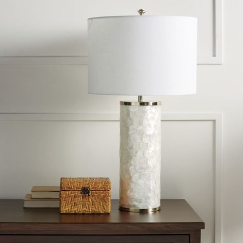 Wish List: View | Frontgate Table Lamps Bedroom, Luxury Table Lamps, Capiz Shell, Shell Design, Table Lamps For Bedroom, Desk Lamps, Dimmer Switch, Incandescent Bulbs, Drum Shade