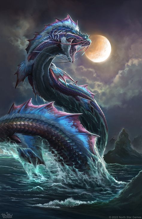 Sea Monster Art, Ocean Monsters, Mythical Creatures Fantasy, Dragon Artwork Fantasy, Beast Creature, Seni 2d, Mythical Animal, Fantasy Beasts, 다크 판타지