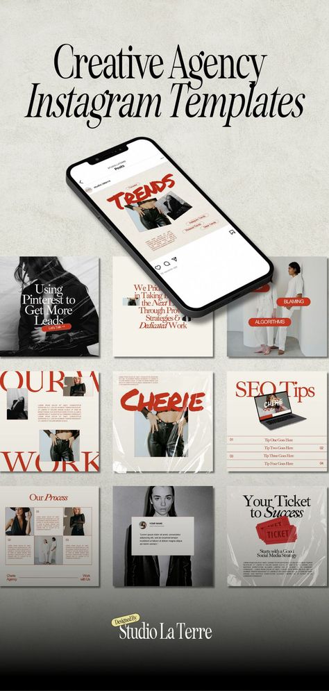 Elevate your Instagram feed with professionally designed red Instagram templates, perfect for creative #Social_Media_Design_Portfolio #Editorial_Social_Media_Design #Creative_Agency_Instagram_Feed #Marketing_Agency_Instagram_Feed Business Services Ideas, Instagram Feed Ideas Business, Graphic Designer Instagram, Canva Templates Instagram Post, Instagram Feed Design, Instagram Design Layout, Agency Social Media, Coach Instagram, Social Templates