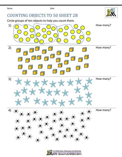 Math Worksheet For Kindergarten - Match 1 To 5 Counting Numbers 1-100 Worksheet, Group Of Tens Worksheets, Counting To 50 Worksheet, Counting 1 To 50 Worksheets, Numbers 1 To 50 Worksheet, Counting Numbers Worksheet, Mathematics Meaning, Worksheet Counting, Basic Math Worksheets