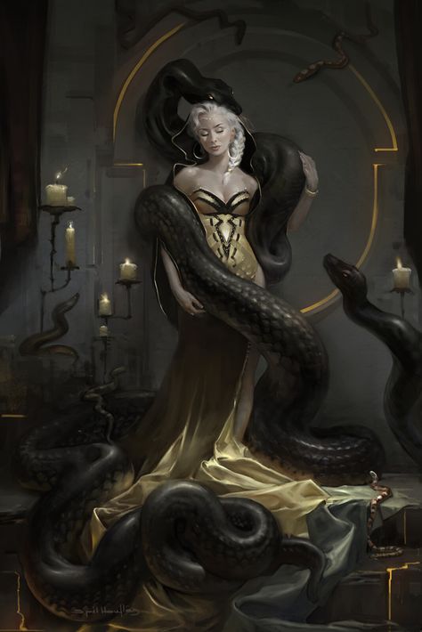 Snake Art Reference, Black Mamba Aesthetic, Snake Woman Art, Snake And Woman, Serpent Woman, Woman With Snake, Snake Queen, Snake Women, Black Mamba Snake