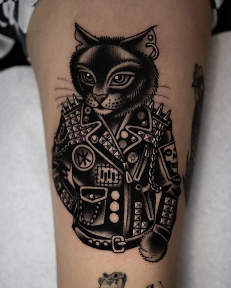 Punk Illustration, Punk Tattoos, Punk Cat, Punk Cats, Left Arm Tattoos, Punk Tattoo, Tattoo Old School, Cat Tat, Cat Clock