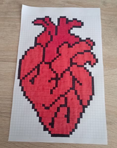 Human Heart Pixel Art, Pixel Art Kalp, Pixel Art Coeur, Human Heart Drawing, Heart Real, Anatomy Bones, Maths Paper, Math Notebook, Art Bracelet