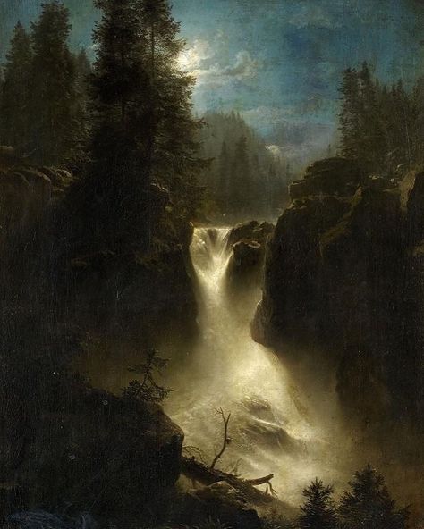 Wolves In The Throne Room on Instagram: “. . . . . . #oswaldachenbach  #wolvesinthethroneroomofficial #wittr #wolvesinthethroneroom #metal #heavymetal #blackmetal #wolfcult…” Alpine Landscape, Moonlight Painting, Tableau Art, Mini Canvas Art, Ethereal Art, Classical Art, Fantasy Landscape, Dark Art, Classic Art