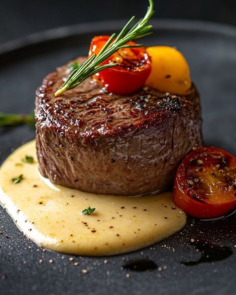 🧀🥩 Filet Mignon à la Sauce Crémeuse au Parmesan 🧀🥩 "Indulge in the ultimate steak experience with this tender filet mignon, topped with a rich, creamy Parmesan sauce. Perfect for a special occasion or a luxurious dinner at home." 🥄 Ingredients 🥄 For the Filet Mignon: - 4 filet mignon steaks (about 6 oz each) - 2 tbsp olive oil - Salt and black pepper, to taste - 2 tbsp unsalted butter - 2 cloves garlic, smashed - 2 sprigs fresh thyme For the Parmesan Cream Sauce: - 2 tbsp unsalted... Fancy Foods Aesthetic, High End Restaurant Food, Luxury Dinner Food, Filet Mignon Sides, Fancy Food Recipes, Steak Dinner Ideas, Dinner Fancy, Luxurious Dinner, Gourmet Steak