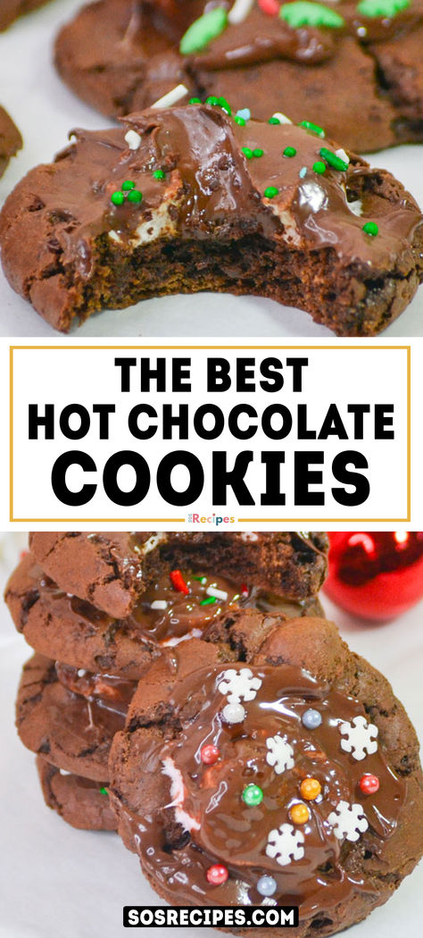 Everyone would agree that there’s no Christmas without Hot Cocoa Cookies. But what about chocolate cookies garnished in chocolate and melted marshmallows? It’s almost like an elevated hot cup of cocoa! Christmas Cocoa, Hot Chocolate Cookies Recipe, Dutch Cocoa Cookies, Cookie Recipes With Cocoa Powder, Hot Cocoa Cookies Recipe, Cookies Using Cocoa Powder, Cookies Using Hot Chocolate Powder, Hot Cocoa Cookies With Marshmallows, Mexican Hot Chocolate Cookies Recipes