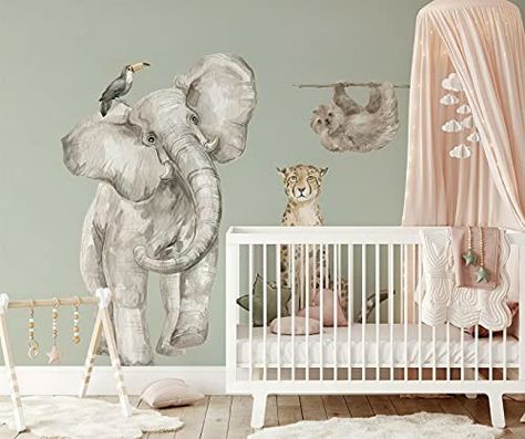 Safari Animals Elephant Wall Decal Set Kids Removeable for Children's Bedroom Nursery Novelty Stickers Safari animals elephant wall decal stickers will be the perfect decoration to a animal lovers room . The decals are easy to apply & looks natural . These wall furniture stickers which are beautifully created are digitized and printed off . Please note: These are just stickers not the background .These Safari animals elephant stickers are made of innovative polyester fabric . The perfect featur Safari Room Decor, Elephant Wall Decal, Jungle Wall Stickers, Boy Room Wall Decor, Safari Room, Wall Stickers For Kids, Elephant Stickers, Jungle Wall, Animal Wall Decals