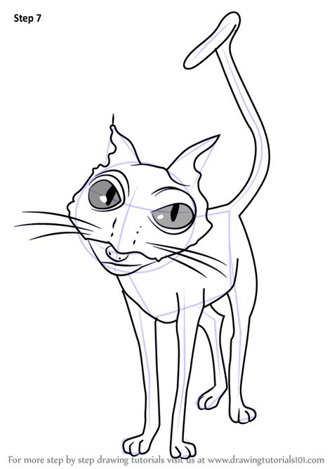 Learn How to Draw Cat from Coraline (Coraline) Step by Step : Drawing Tutorials Easy Cartoon Sketches, Cat From Coraline, Coraline Drawing, Coraline Cat, Coraline Tattoo, Draw Cat, Coraline Art, Coraline Doll, Doll Drawing