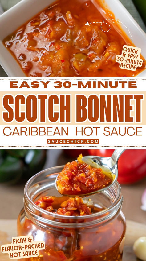 Scotch Bonnet Recipe Scotch Bonnet Hot Sauce Recipe, Chili Sauce Recipe, Barbecue Sauce Recipes, Hot Sauce Recipes, Scotch Bonnet Pepper, Fermentation Recipes, Hot Sauces, Hot Pepper Sauce, Scotch Bonnet