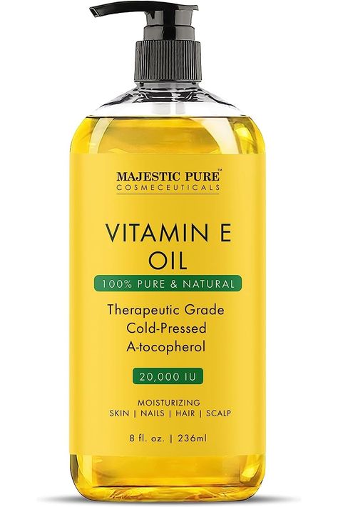 MAJESTIC PURE Vitamin E Oil  100% Pure and Natural Cold Pressed Vitamin E oil for Skin, Scars, Face, Nails, Hair, Scalp  20,000 IU  Non-GMO Verified  Hair &amp; Body Oil  8 Fl Oz Vitamin E Oil For Skin, Skin Tightening Essential Oil, Face Nails, Oil For Skin, Hair Oils, Lines On Nails, Nail Health, Vitamin E Oil, Foundation Concealer