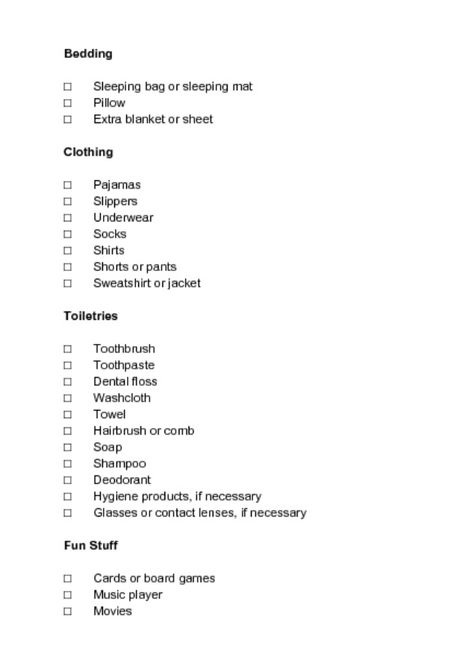 Sleepover Checklist Checklist For Sleepover, Packing List For Sleepover Friends, Sleepover Needs List, How To Pack For A Sleepover, What To Pack For A Birthday Sleepover, Sleepover Packing Checklist, What To Pack For A One Night Sleepover, Sleep Over Checklist, School Sleepover Ideas