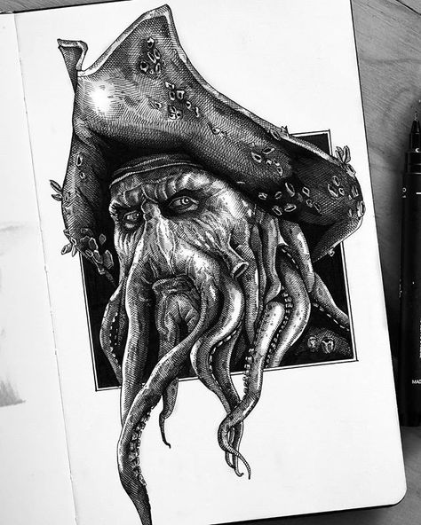 Frankenstein Art, Pirate Tattoo, Sharpie Tattoos, Alien Tattoo, Pirate Art, Pencil Sketch Images, Davy Jones, Dark Art Drawings, Custom Tattoo Design