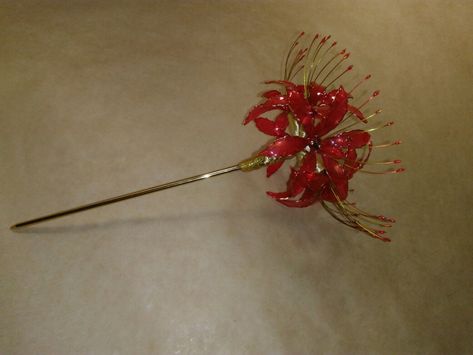 Flower Hair Stick, Traditional Asian Dress, Red Spider Lily, Spider Lily, Kanzashi Flowers, Mood And Tone, Hair Stick, Festival Design, Resin Flowers