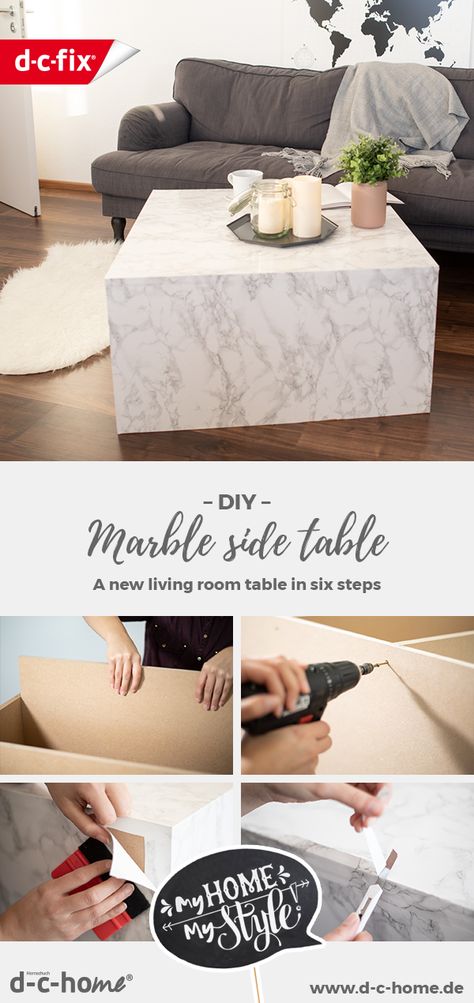 Diy Marble Table, Marble Tables Living Room, Marble Tables Design, Marble Vinyl, Sticky Back Plastic, Dc Fix, Marble Side Table, Mdf Panel, Diy Marble