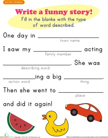 Worksheets: Fill-in a Funny Story #1 Ixl Learning, Fun Writing Prompts, Creative Worksheets, Describing Words, English Grammar Worksheets, Kindergarten Fun, Funny Story, Writing Worksheets, Cool Writing