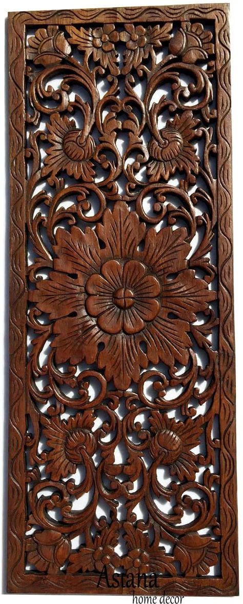 Large Carved Wood Wall Panel. Floral Wood Carved Wall Decor. Size 35.5"x13.5"x0.5" Asiana Home Decor (Brown): Handbags: Amazon.com Victorian Terrariums, Carved Wood Wall Panels, Accent Wall Panels, Carved Wall Decor, Wood Wall Panel, Deer Artwork, Cnc Ideas, Berlin Apartment, Brown Handbags