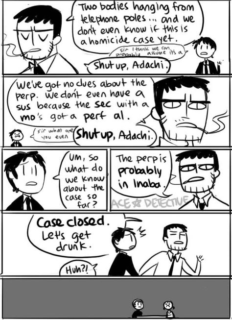 Shut up,Adachi. Dojima X Adachi, Adachi X Dojima, Adachi Tohru, Black Butler Manga, Persona Series, Persona 4, I Hate You, Persona 5, Art Styles