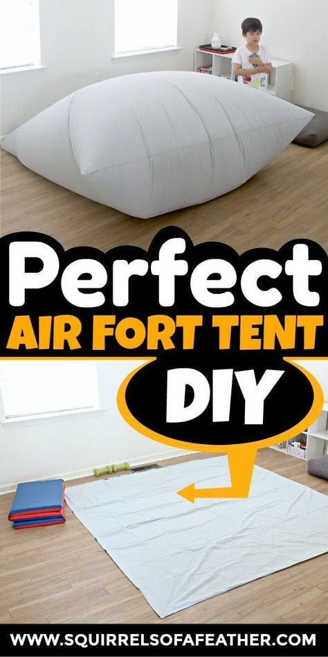 This DIY air fort makes a great indoor activity for kids! Your kids will play quietly for hours with this fun activity for kids - it works in the summer or winter, as long as you have a fan! Since it uses stuff you already have laying around the house, there isn't much to clean up afterwards. Great for the minimalist mom. :) This fun creative play is fun for toddlers, preschoolers, and even adults who love them! #indooractivitiesforkids #playtime #airfort Air Fort, Diy Fort, Fun For Toddlers, Playroom Inspiration, Indoor Tents, Fun Activity For Kids, Minimalist Mom, Kids Forts, Diy Tent